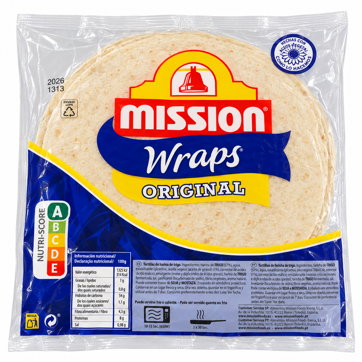 MISSION WRAPS ORIGINAL 370GR 6 UNID.