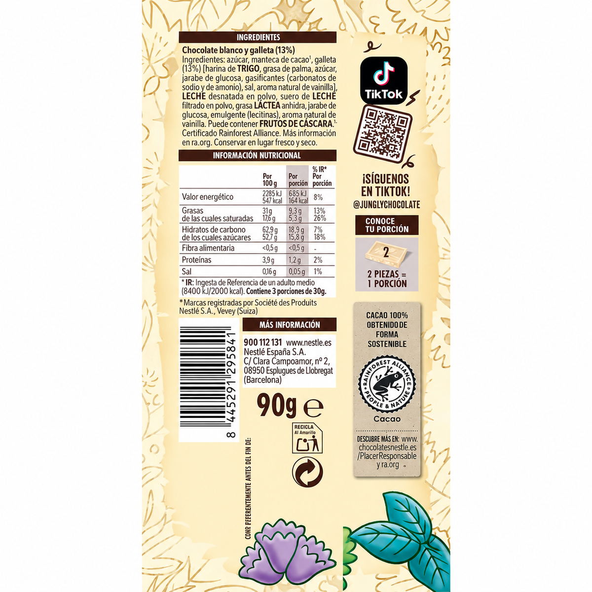 NESTLE JUNGLY CHOCOLATE BLANCO Y GALLETA 90GR