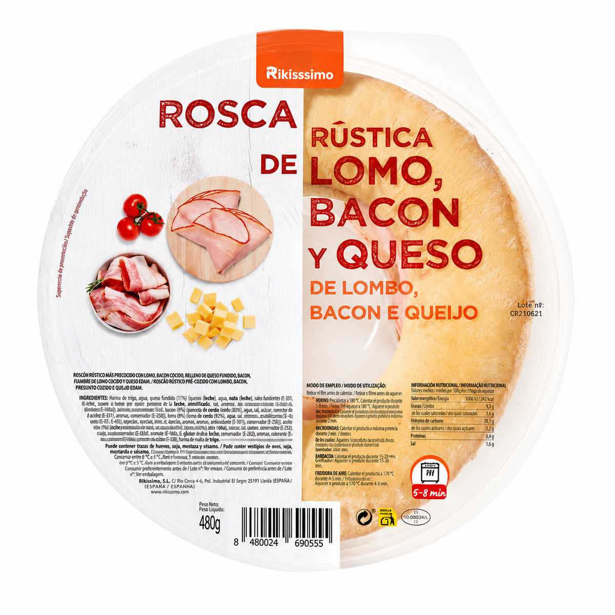 RIKISSIMO ROSCA LOMO BACON Y QUESO 480 G