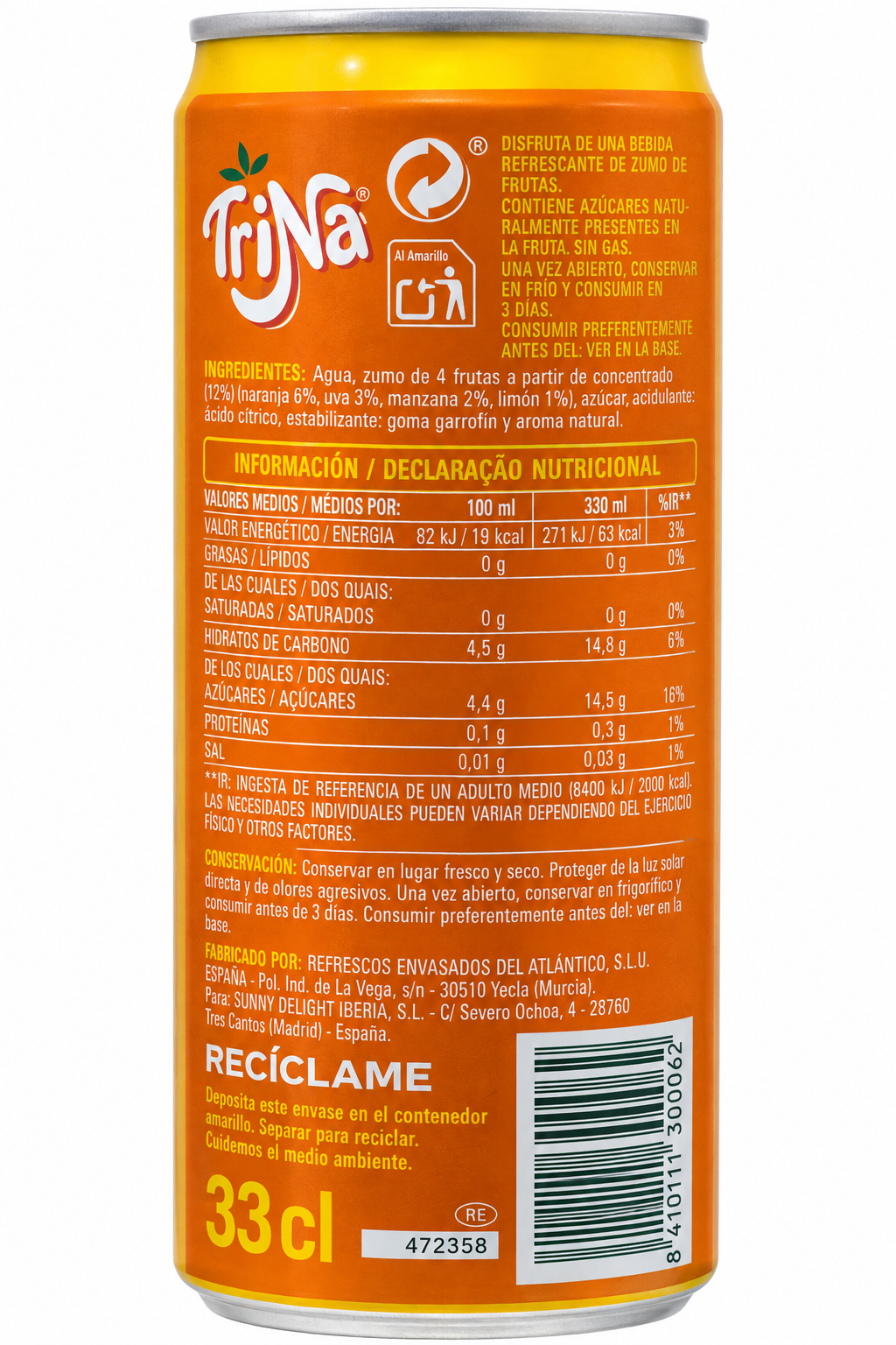 TRINA NARANJA LATA 33 CL.