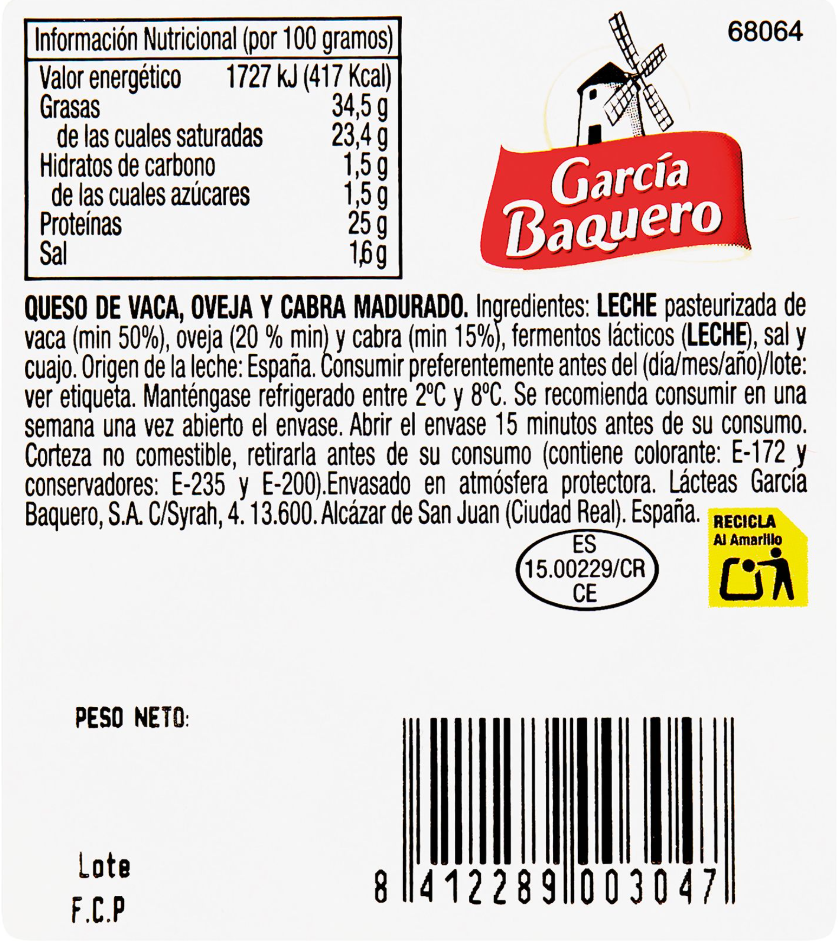 GARCIA BAQUERO Q.SEMICURADO CUÑA 250 GR.