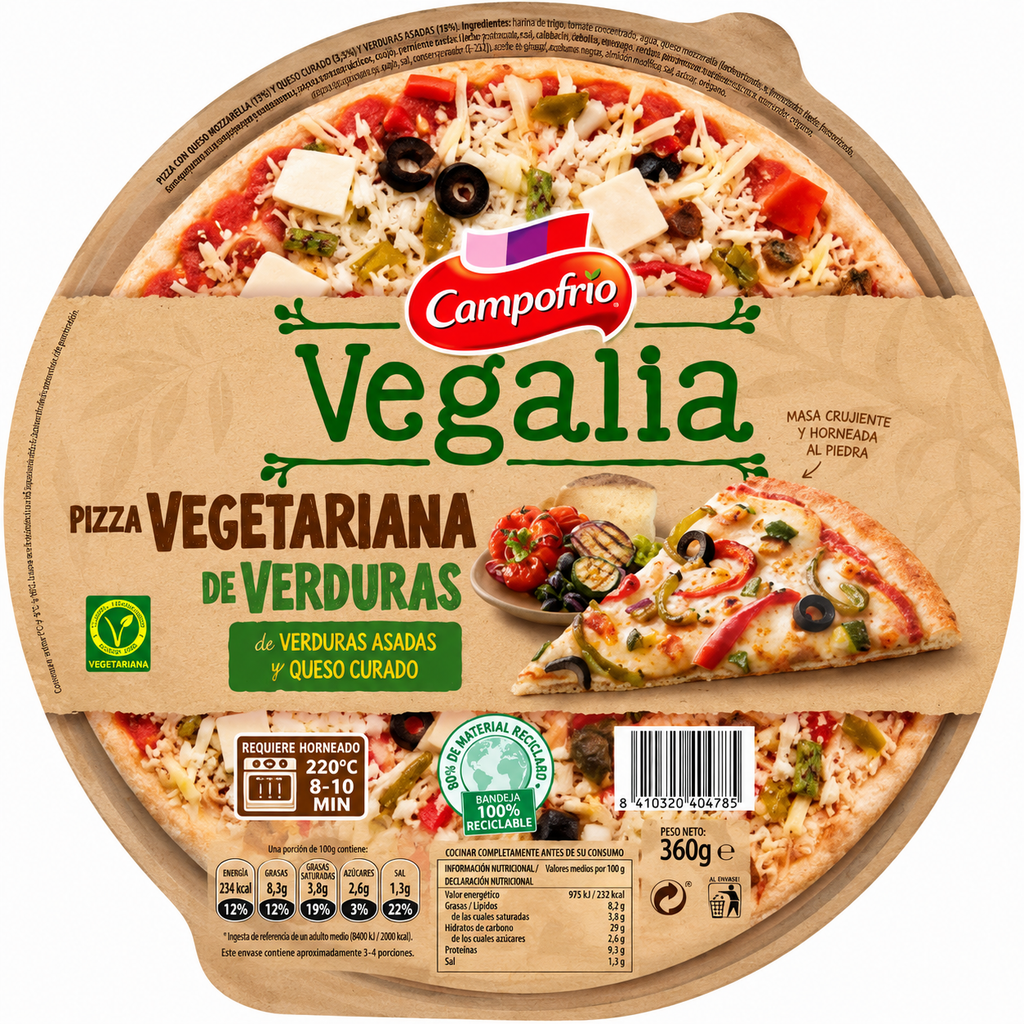 CAMPOFRIO PIZZA VEGALIA VERD. ASADAS Y QUESO CUR. 360GR