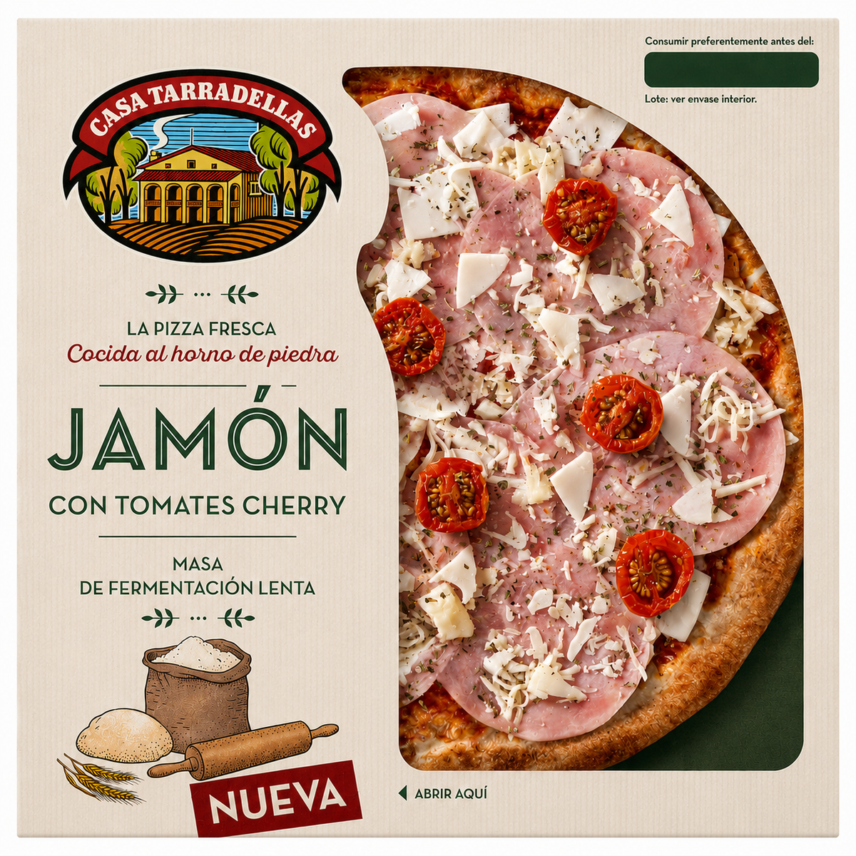TARRADELLAS PIZZA JAMON CON CHERRYS MASA FERM. LENTA400GR