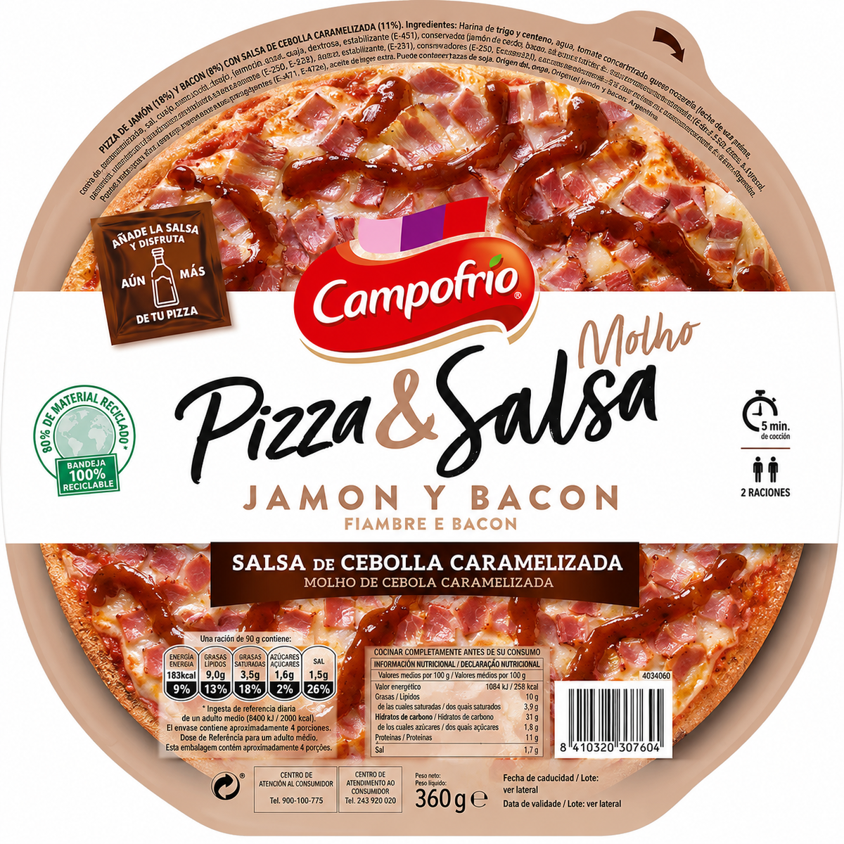 CAMPOFRIO PIZZA JAMON&BACON CEB. CARAMELIZADA 360GR
