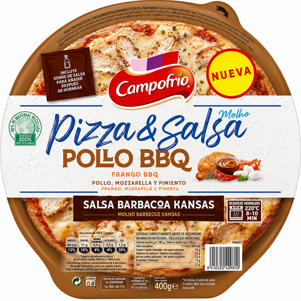 -CAMPOFRIO PIZZA POLLO KANSAS 400GR