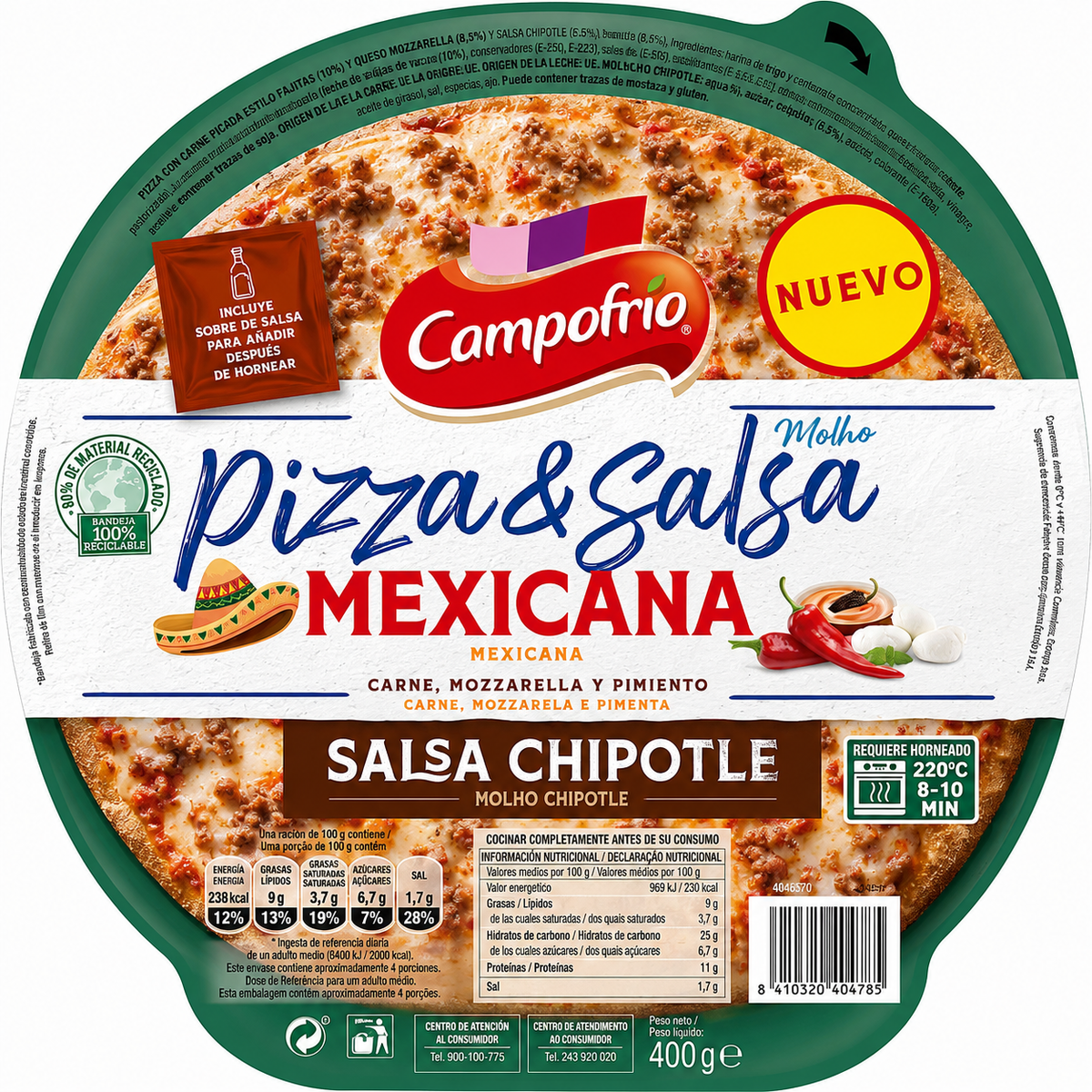 -CAMPOFRIO PIZZA MEXICANA C/CHIPOTLE 400GR