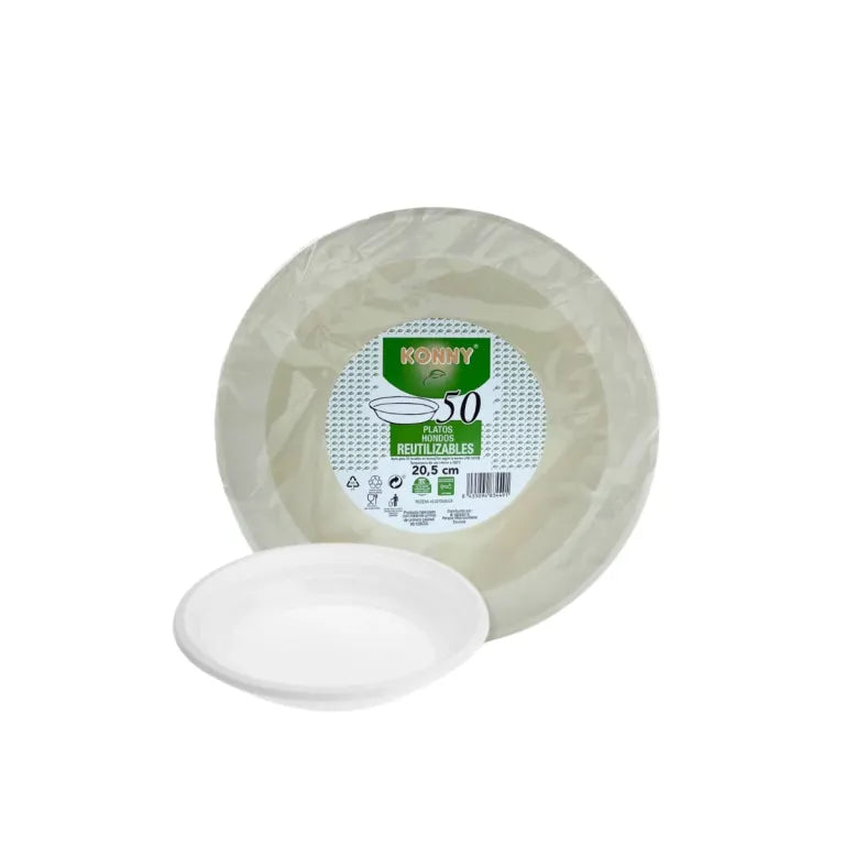 KONNY PLATO PLASTICO REUTILIZABLE HONDO 20,5CM 50U