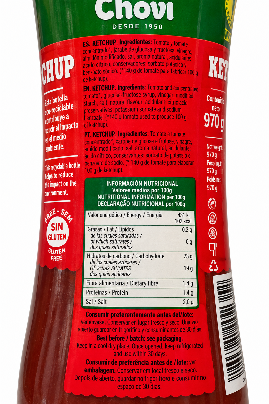 KETCHUP CHOVI BOTE 950 GR.