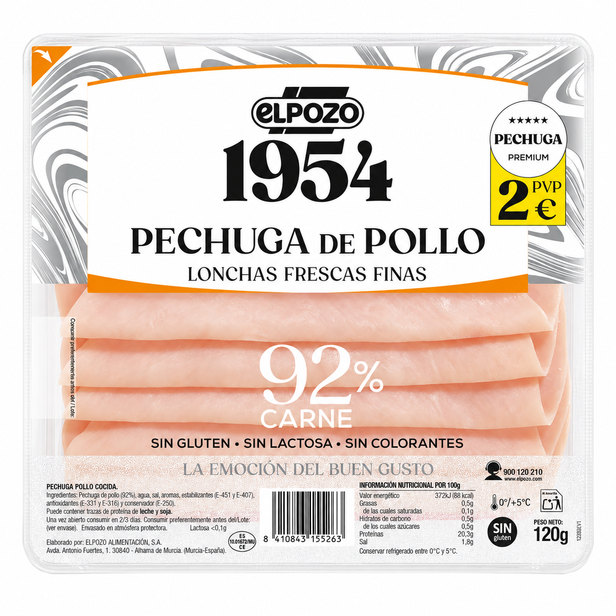 ELPOZO PECHUGA POLLO 1954 NATURAL LONCHAS 120GR