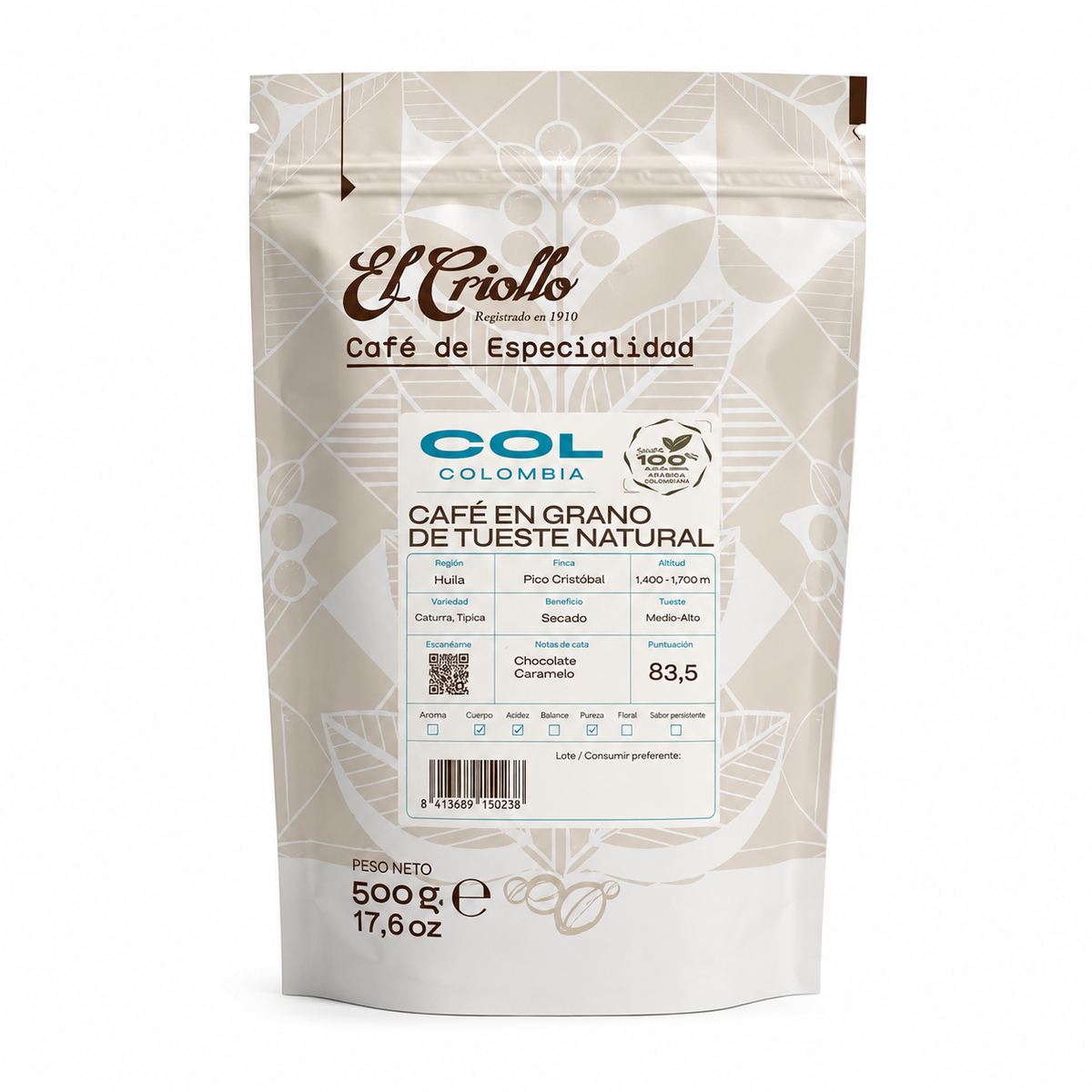 EL CRIOLLO CAFE EN GRANO COLOMBIA 500GR