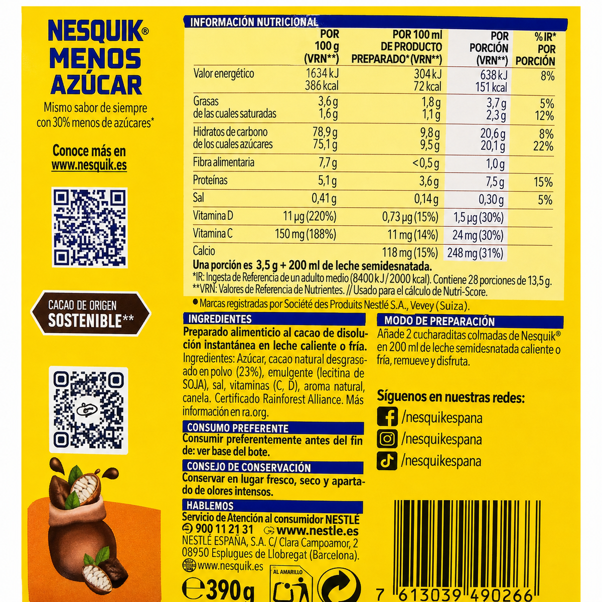 NESQUIK INSTANTAN. BOTE 390GR