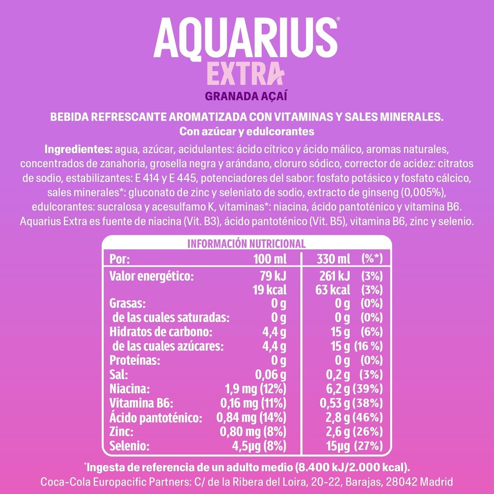 AQUARIUS EXTRA GRANADA ACAI LATA 33 CL.