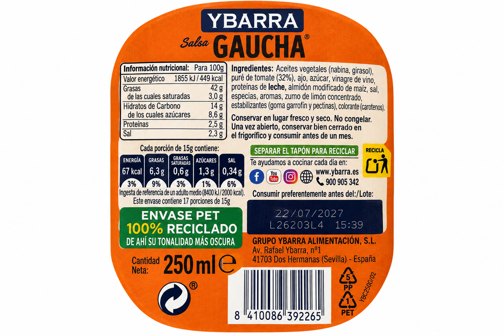 YBARRA SALSA GAUCHA PET 250ML