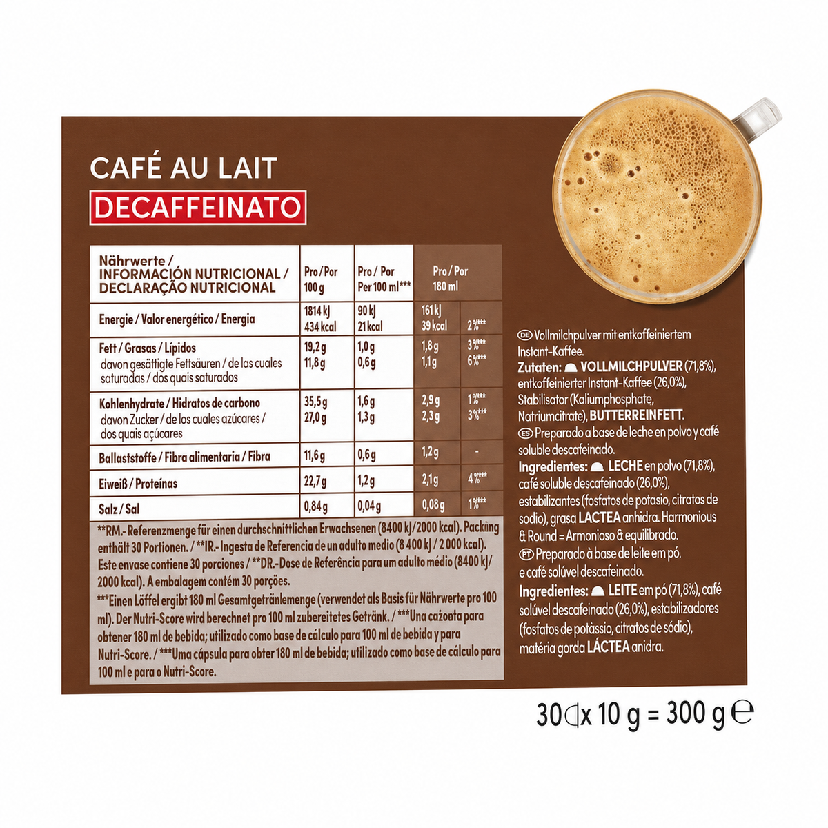 DOLCE GUSTO CAFE CON LECHE DESCAFEINADO 30 CAPSULAS