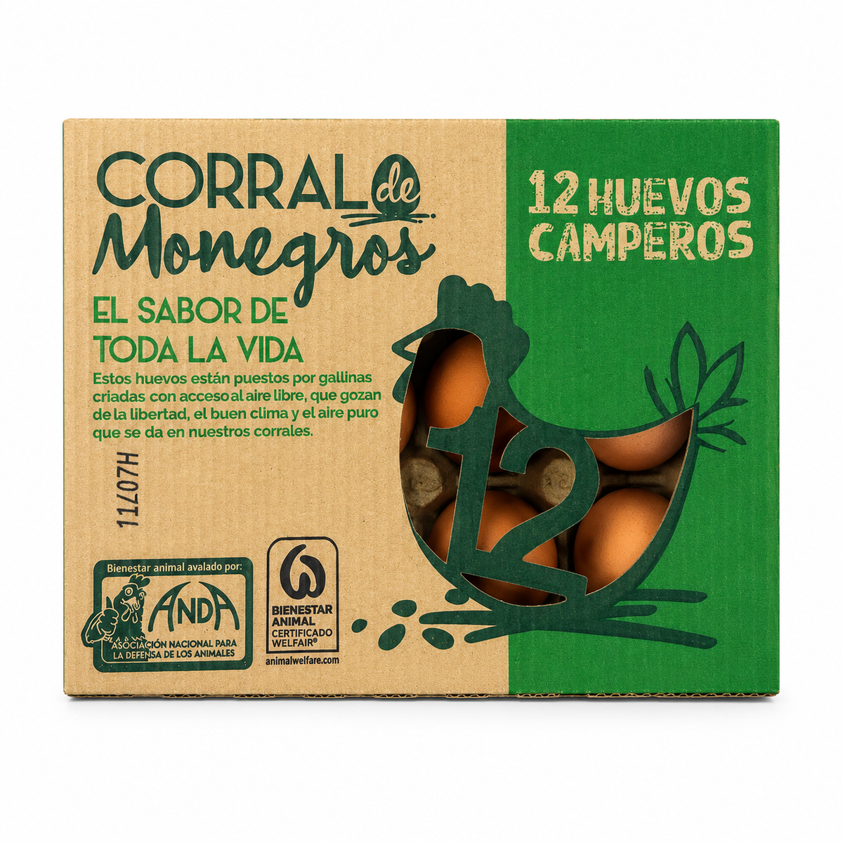 CORRAL DE MONEGROS HUEVOS CAMPEROS ML ESTUCHE 12 UNIDADES