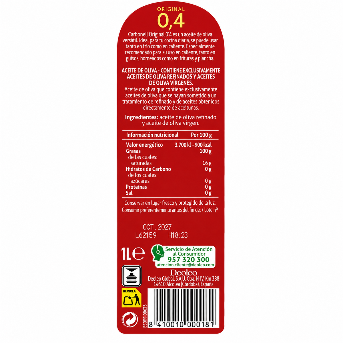 CARBONELL ACEITE OLIVA SUAVE 0,4º 1 LT