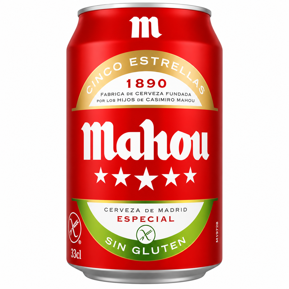 MAHOU CERVEZA 5 ESTRELLAS SIN GLUTEN LATA 33CL