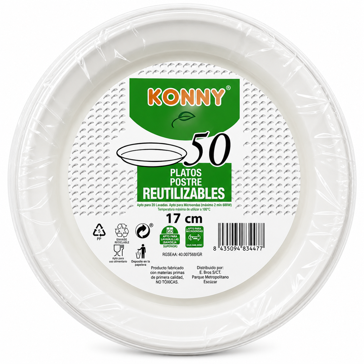 KONNY PLATO CAÑA AZUCAR BLANCO 17 CM. PAQ. 50 UNID.