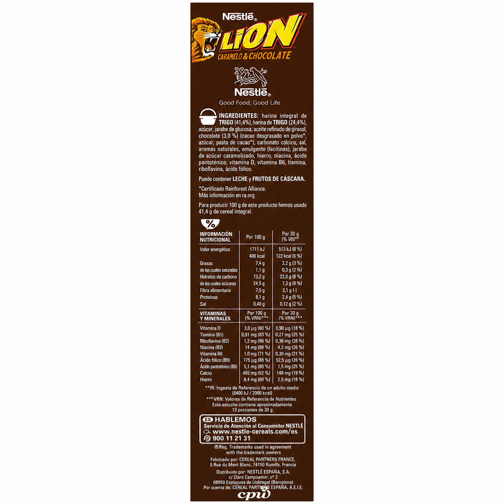 CEREALES LION CARAMELO CHOCO 400 GRS Ç