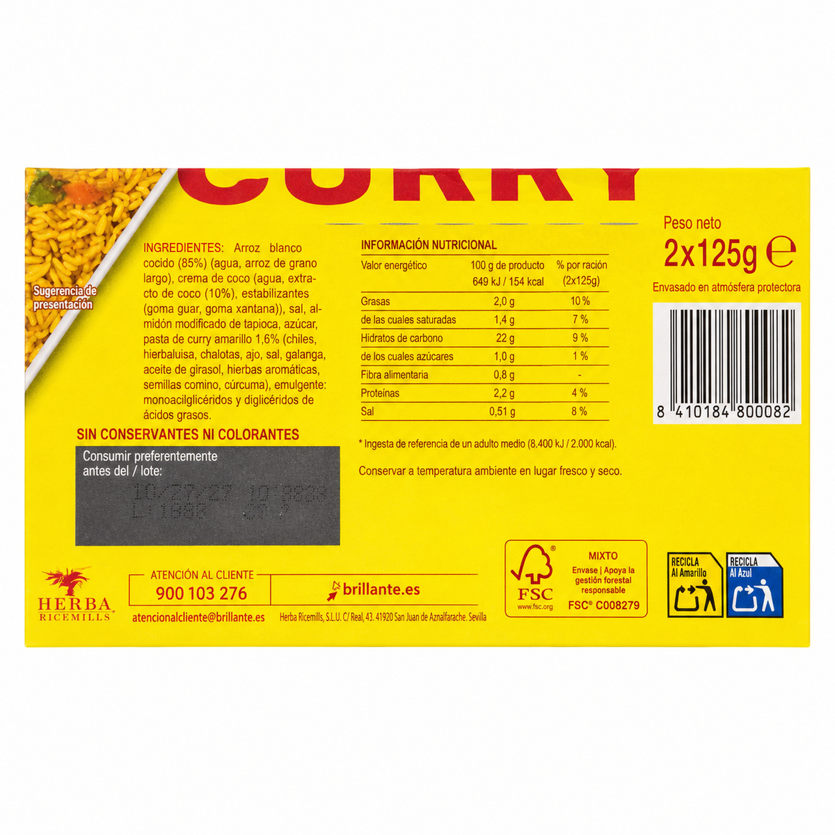 BRILLANTE ARROZ BASMATI AL CURRY 2X125GR