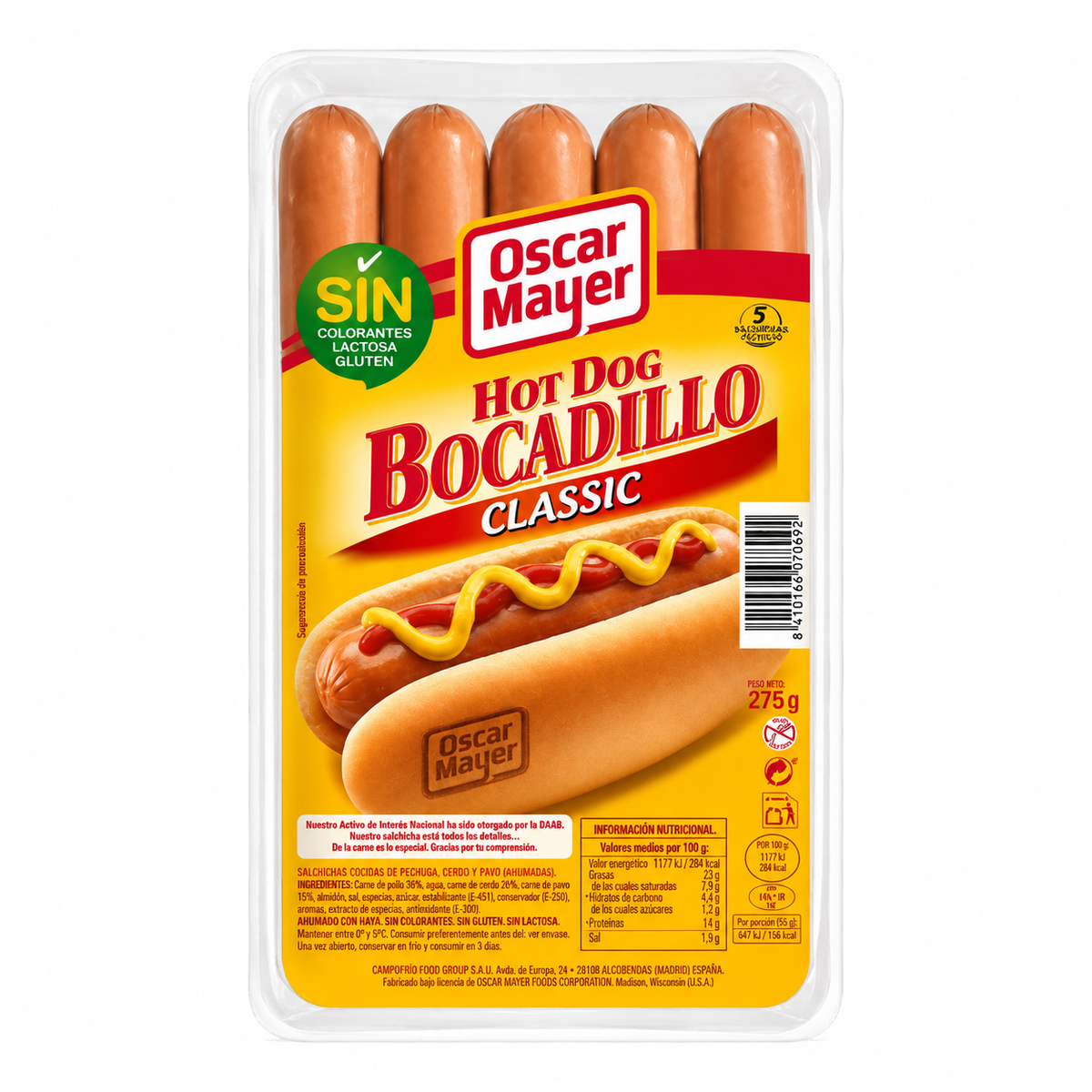 OSCAR MAYER SALCHICHAS BOCADILLO 275 GRS .