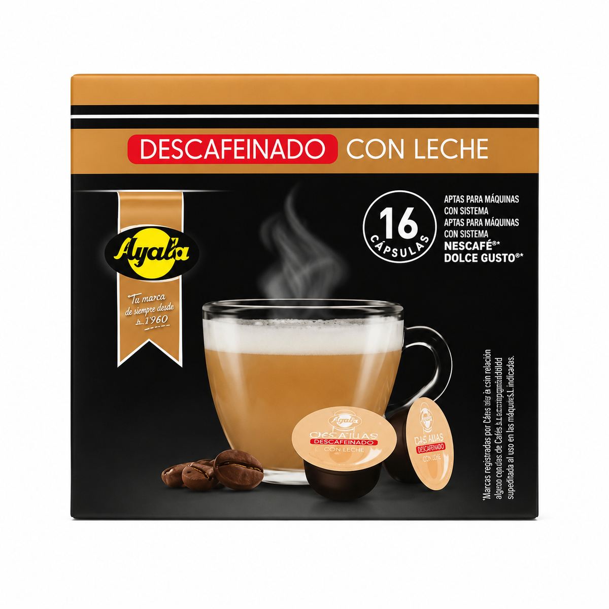 AYALA CAPSULAS DESCAFEINADO CON LECHE PACK 16