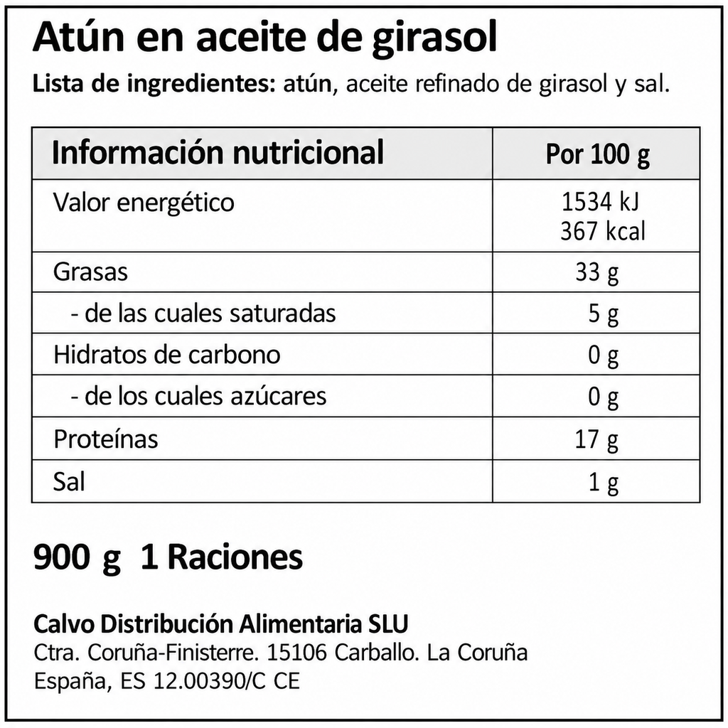 CALVO ATUN EN ACEITE GIRASOL 600GR