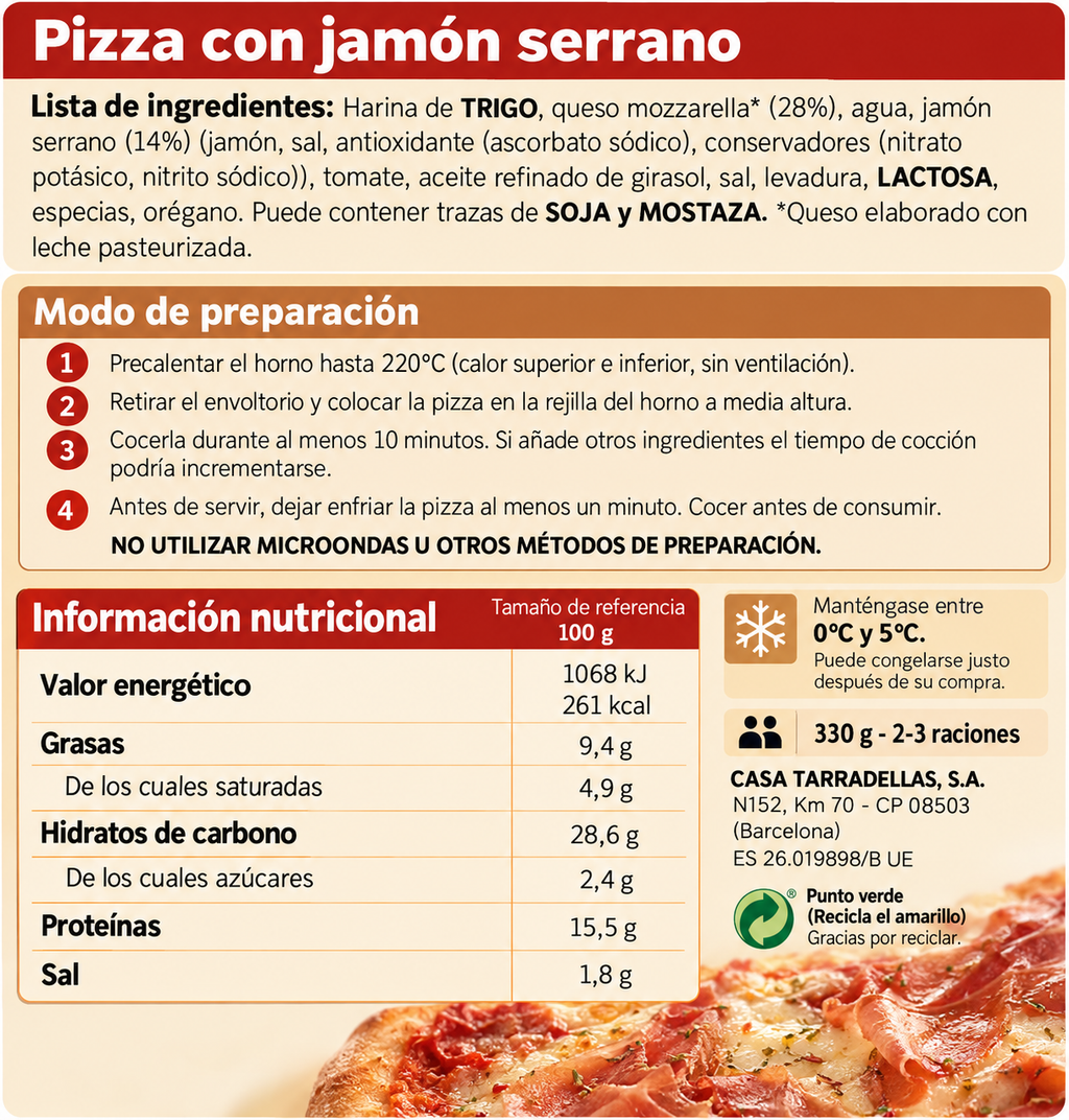 TARRADELLAS PIZZA JAMON SERRANO 390G