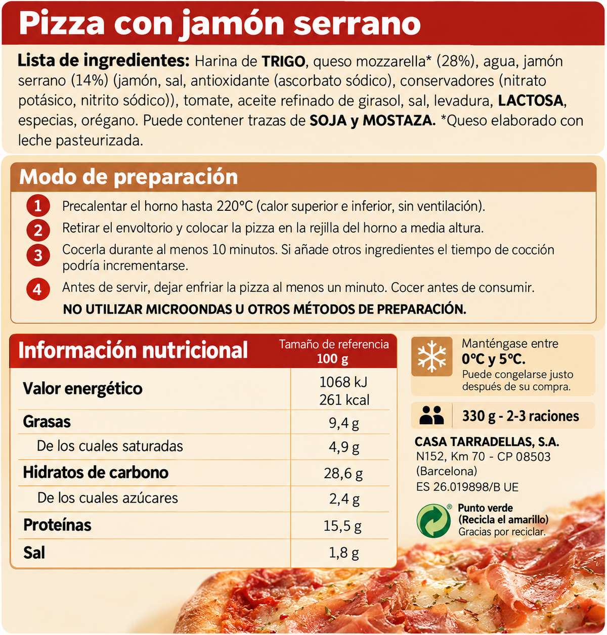 TARRADELLAS PIZZA JAMON SERRANO 390G