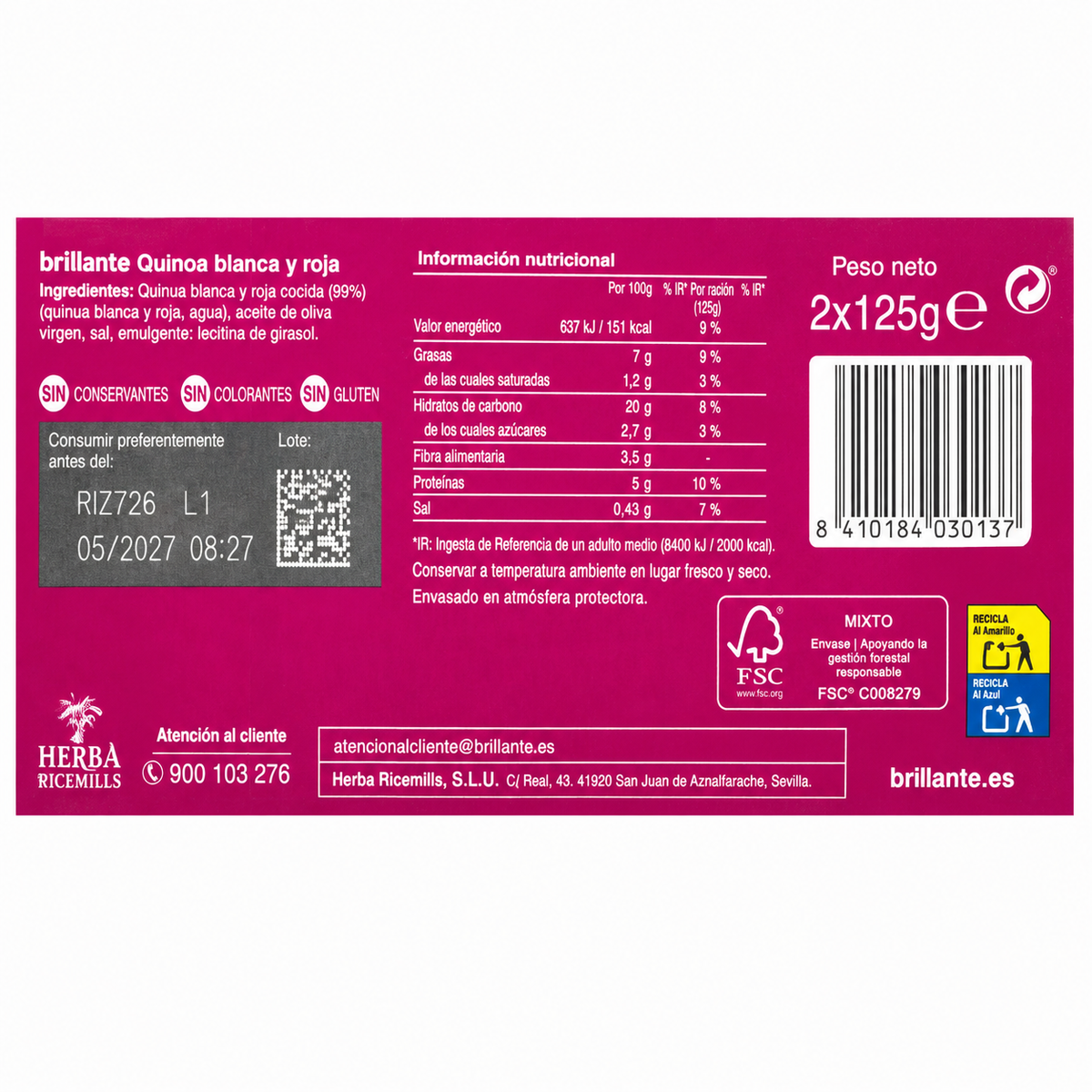 BRILLANTE QUINOA BLANCA Y ROJA PACK 2 X 125GR
