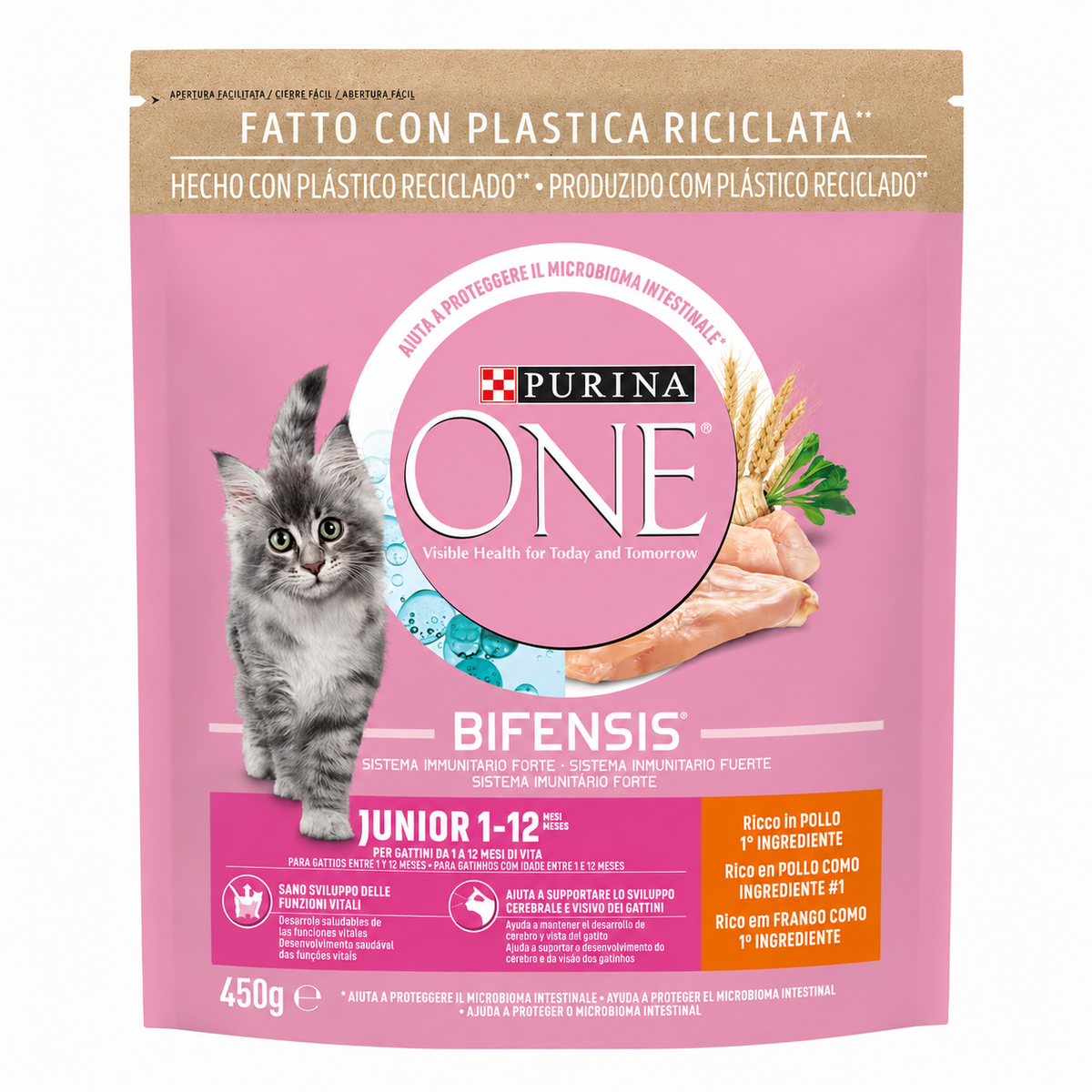 PURINA ONE JUNIOR POLLO Y CEREA.INTEGRALES 450GR