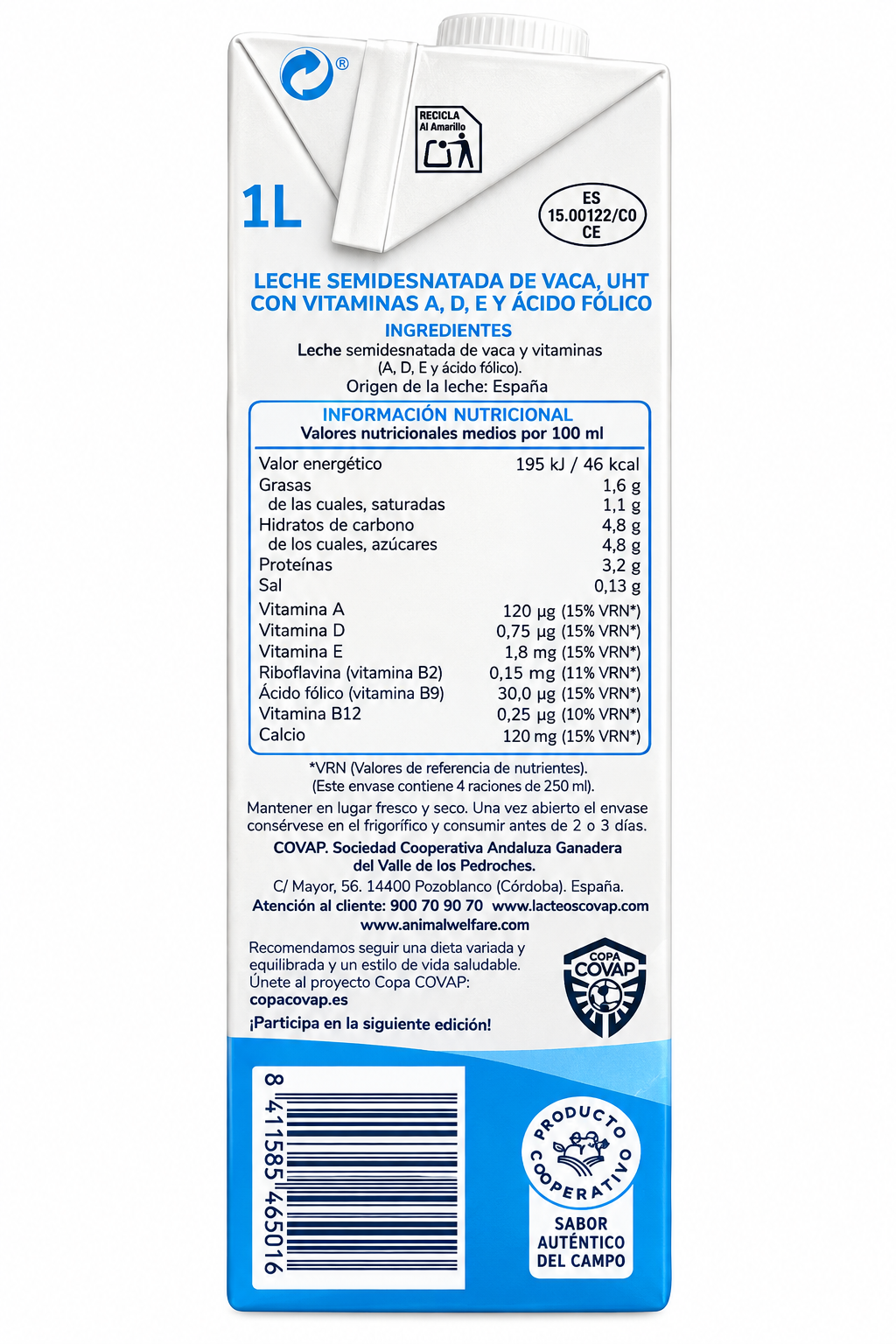 LECHE COVAP SEMIDESNATADA 1 L.