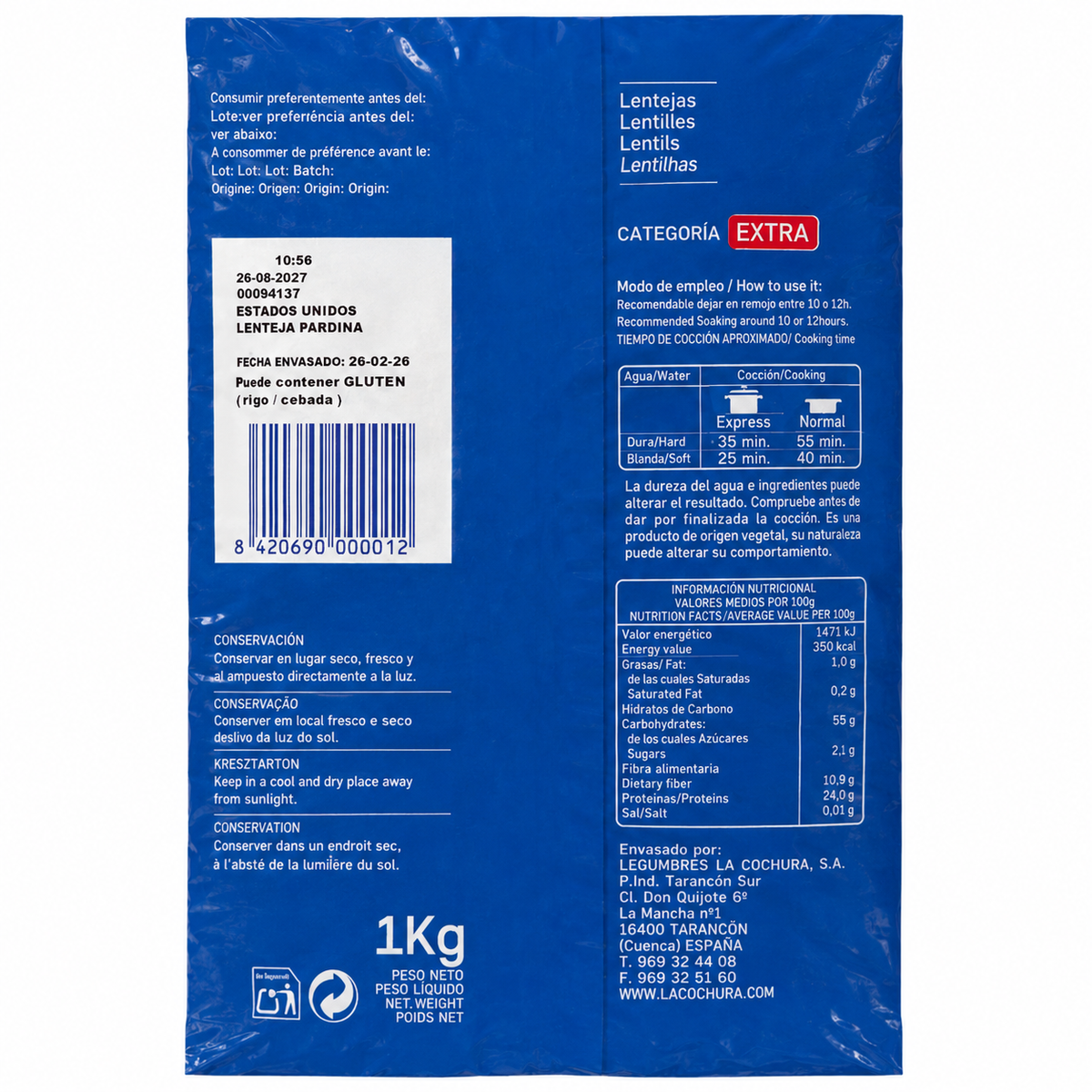 Lentejas Pardinas la Cochura 1 kg