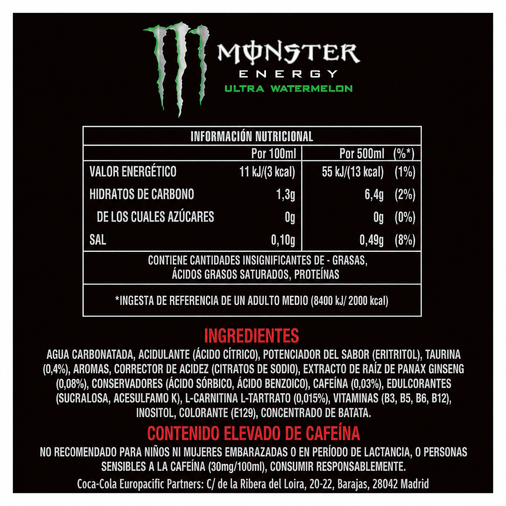 MONSTER ENERGY ULTRA WATERMELON ZERO LATA 500ML