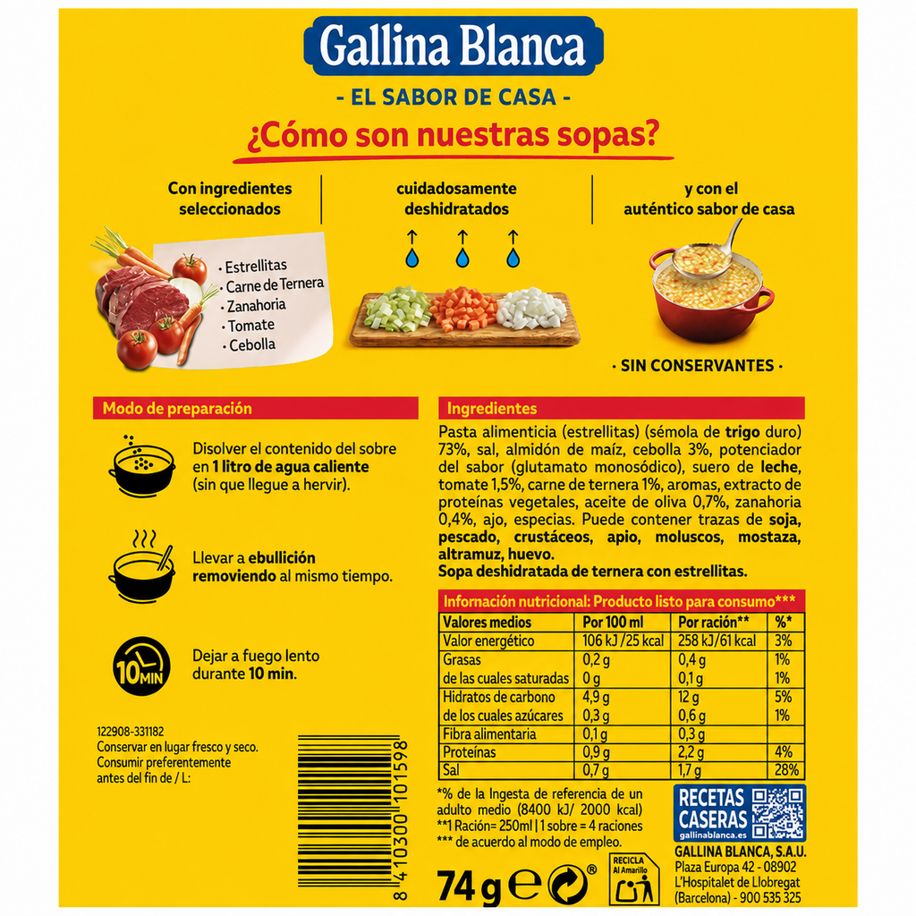 GALLINA BLANCA SOPA TERNERA ESTRELLITA 56 GRS.