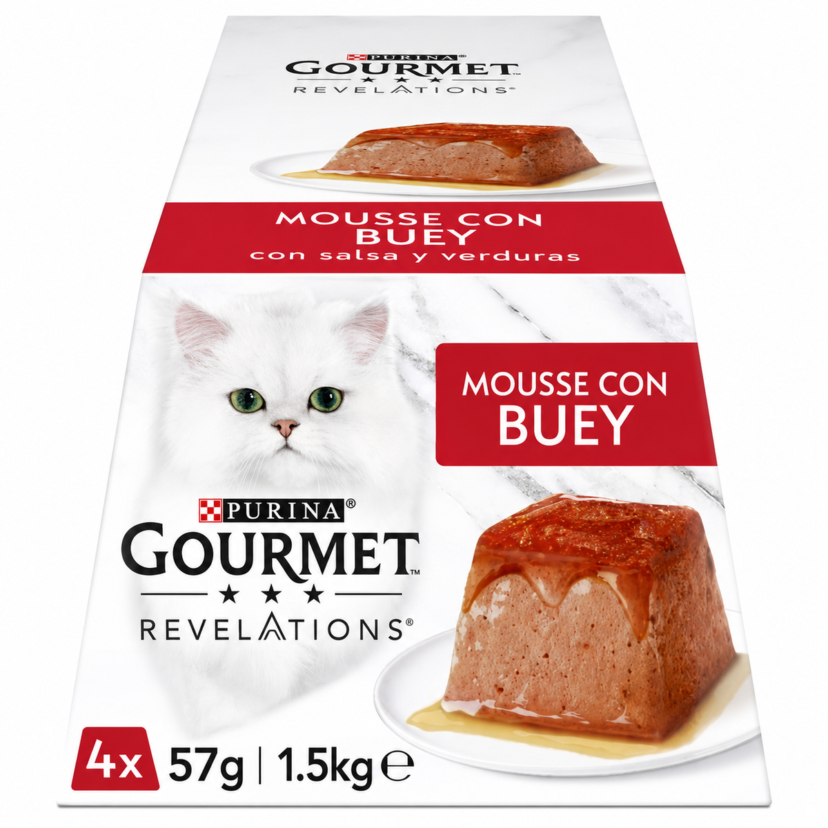 PURINA GOURMET REVELATIONS MOUSSE C/BUEY PACK 4X57GR