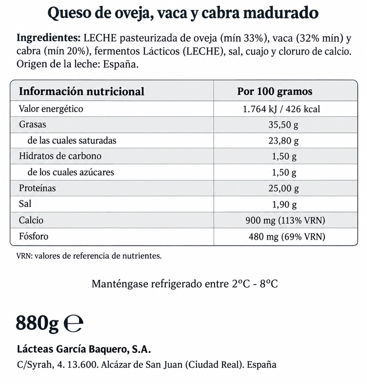 GARCIA BAQUERO MAESTRIA CURADO MEDIA PIEZA PRECIO KG
