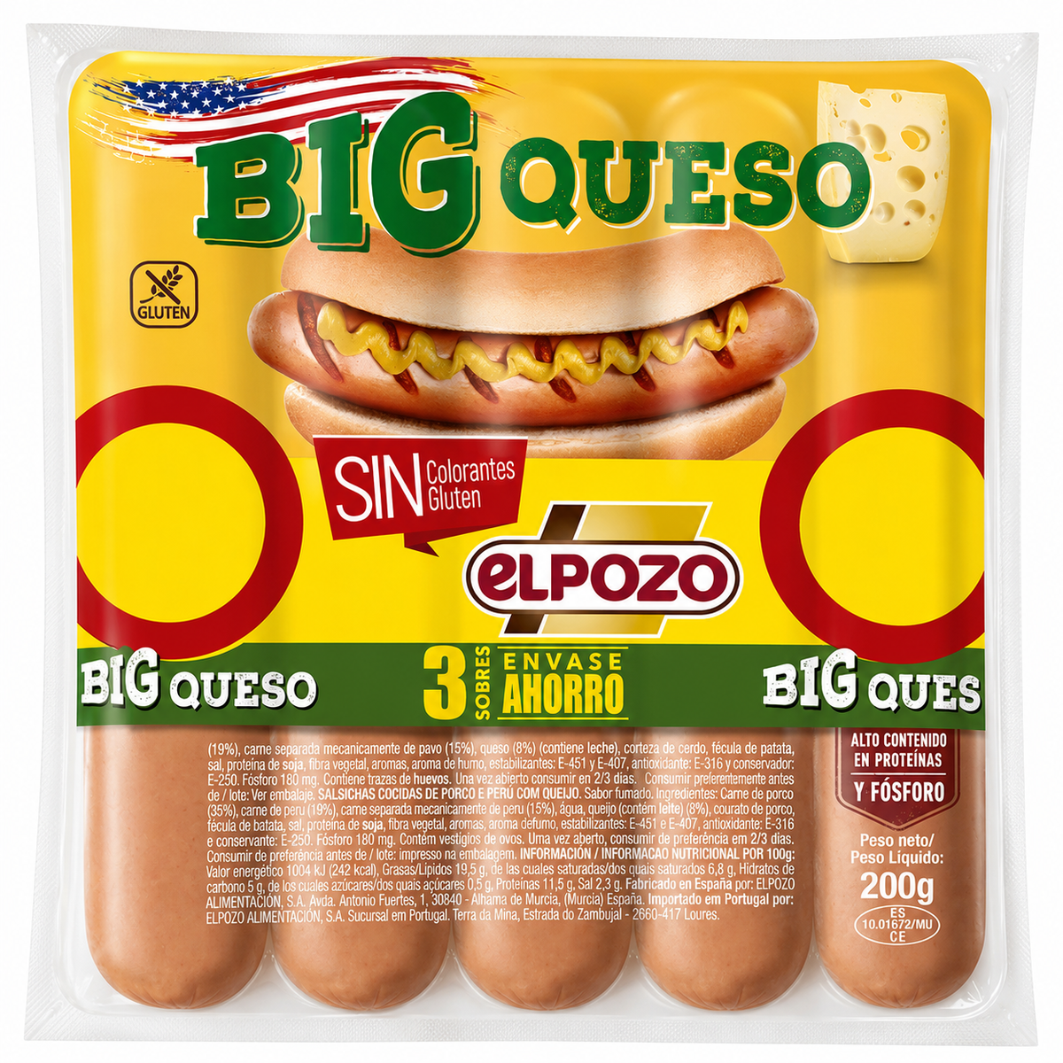 ELPOZO SALCHICHAS BIG QUESO PACK-3 600GR