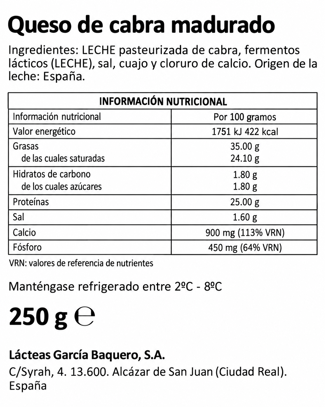 GARCIA BAQUERO YA CORTADO Q. CABRA CUÑA 250GR