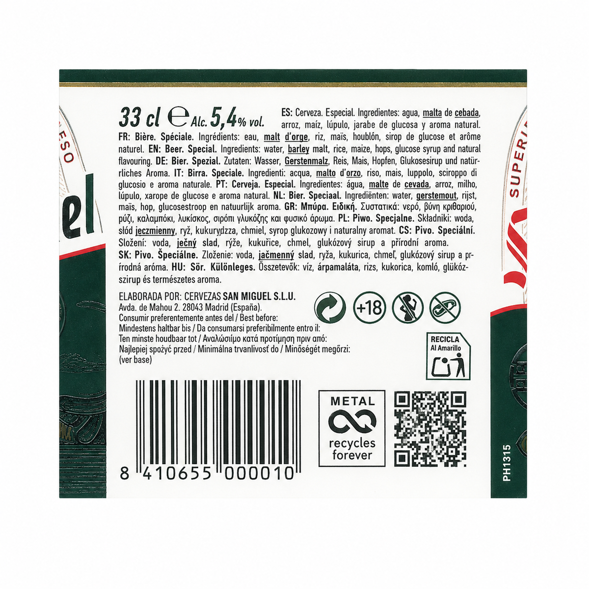 CERVEZA SAN MIGUEL LATA 33 CL