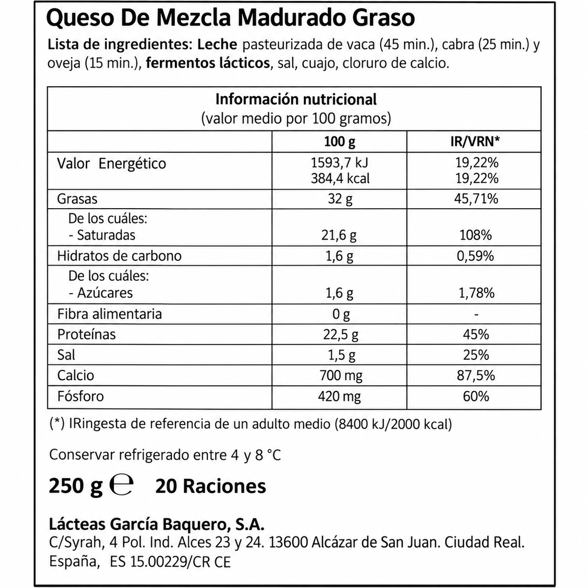 GARCIA BAQUERO Q.MAD.YA CORTADO SIEMPRE TIERNO CUÑA 250GR