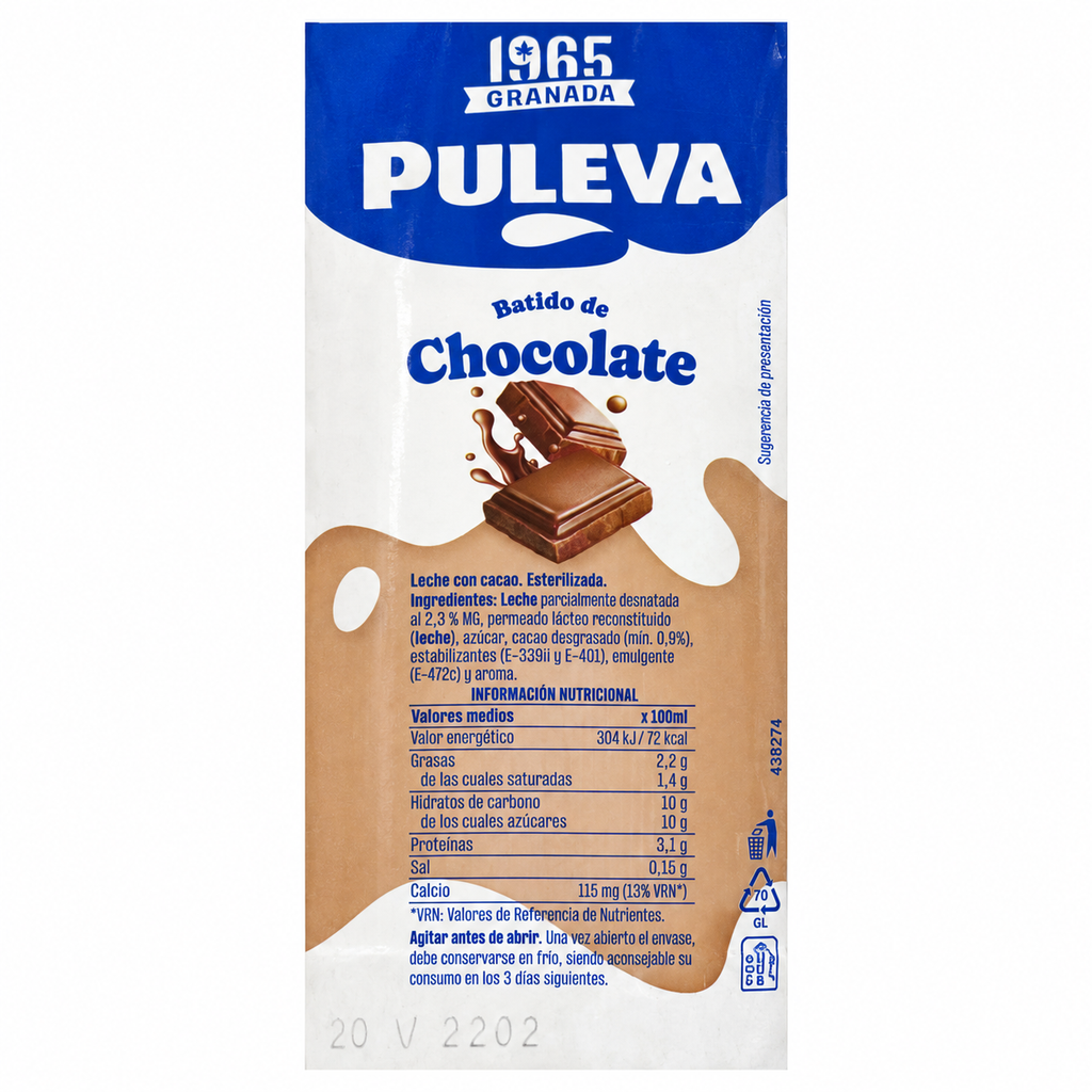 BATIDO CACAO PULEVA CRISTAL 200ML.