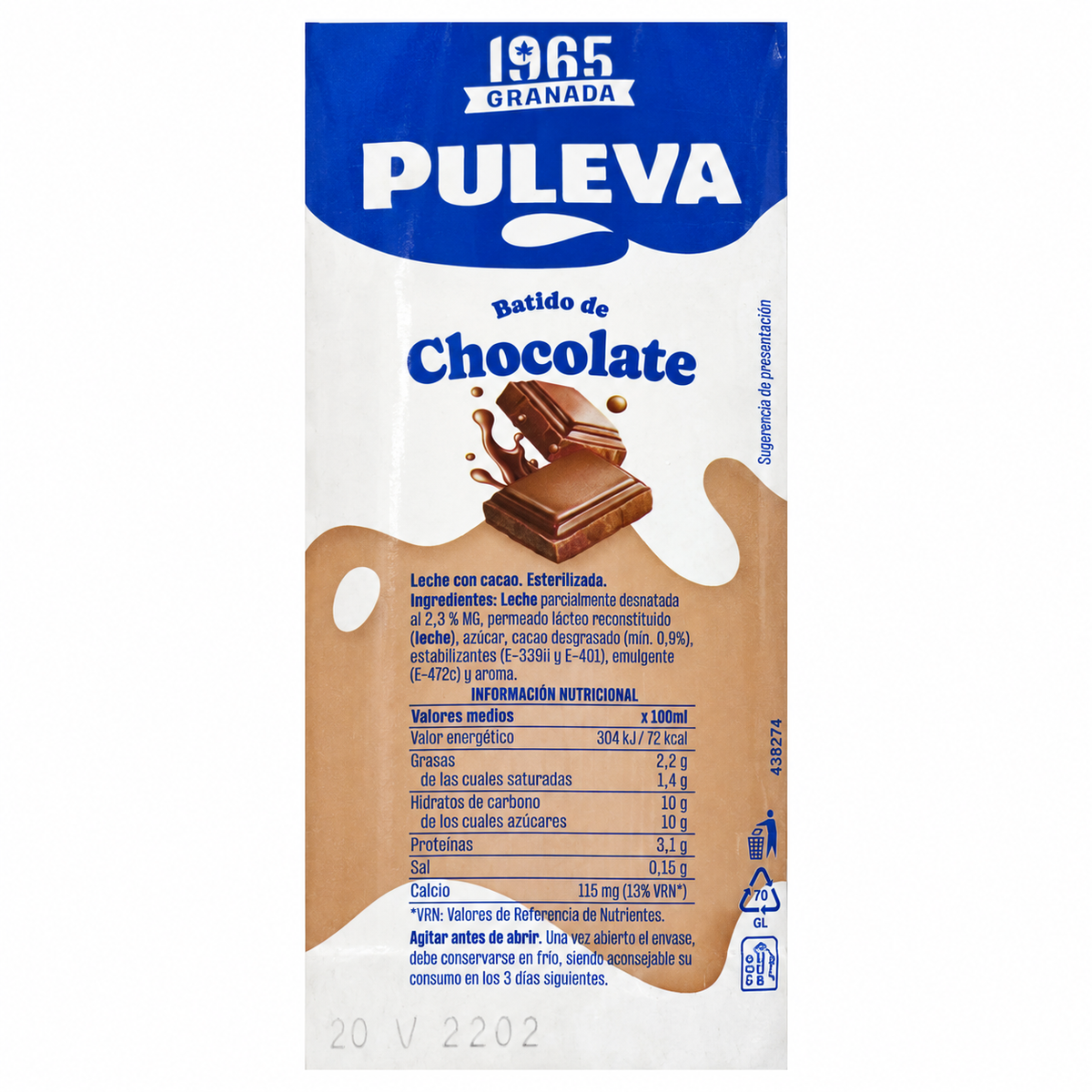 BATIDO CACAO PULEVA CRISTAL 200ML.