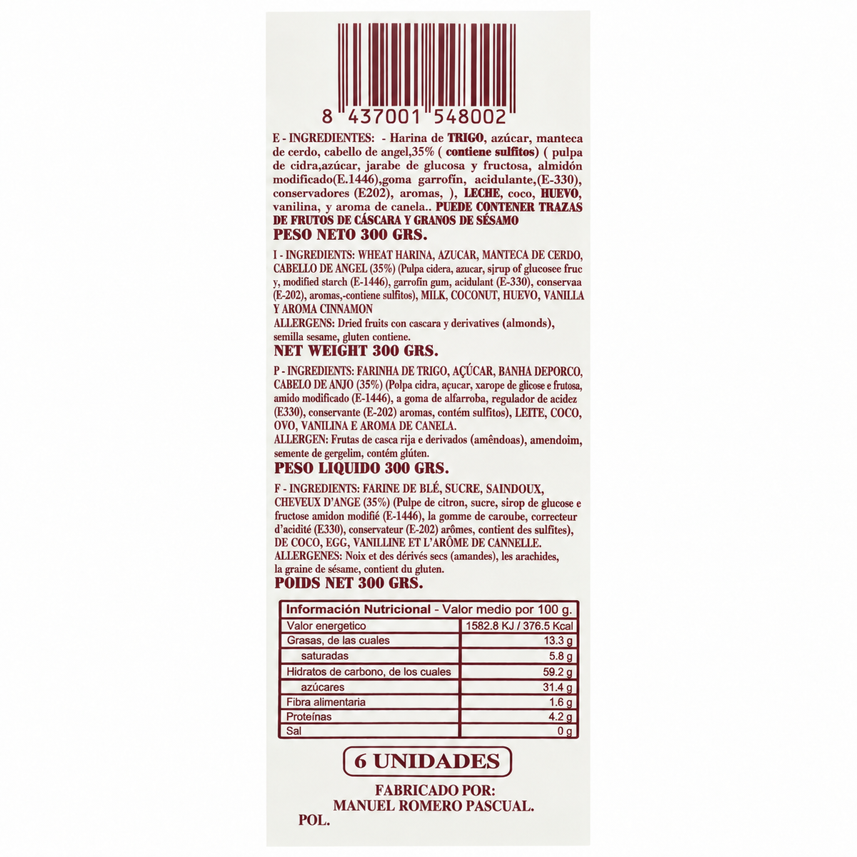 HNOS. ROMERO PASTA FLORA PACK 6 U.300G
