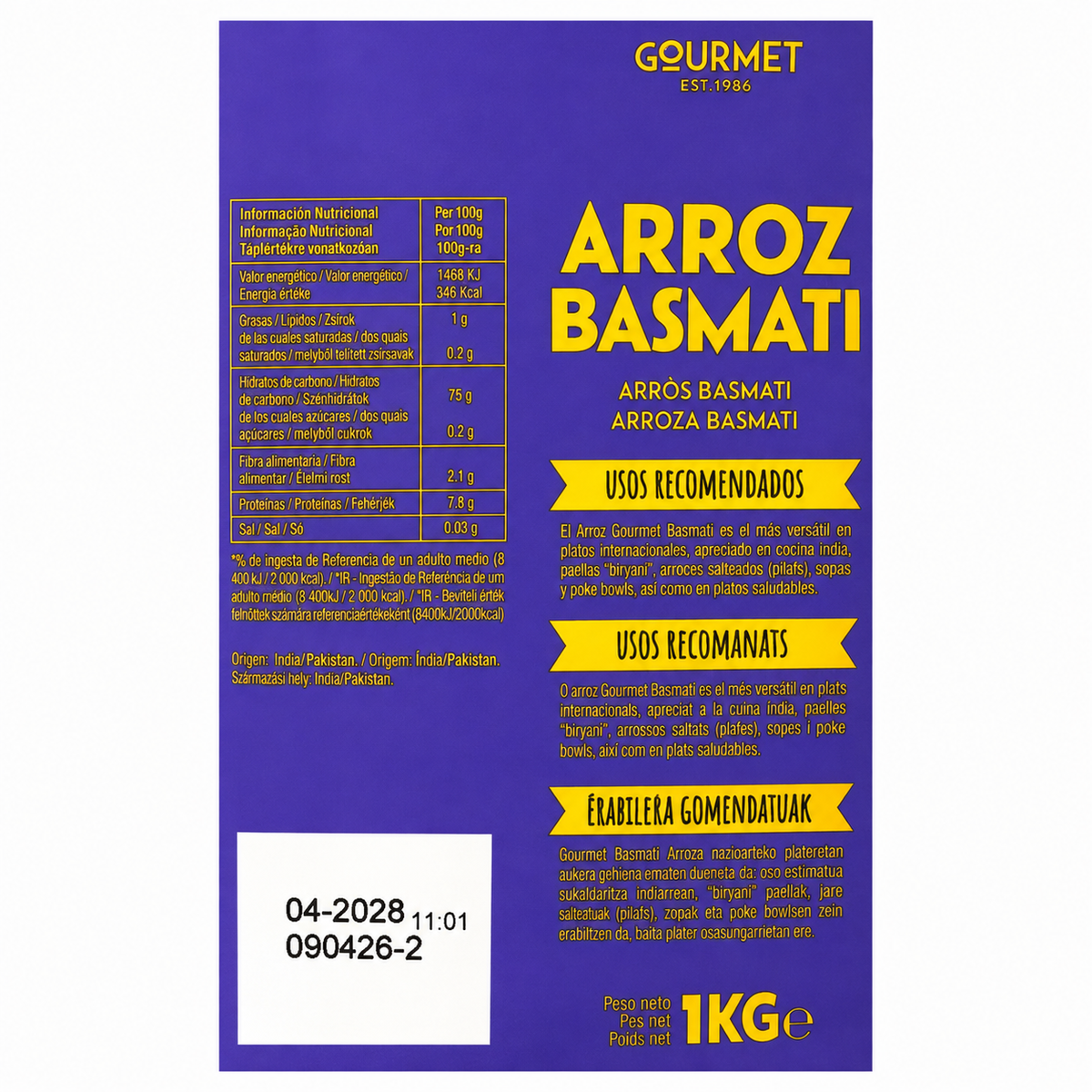 GOURMET ARROZ BASMATI 1 KG