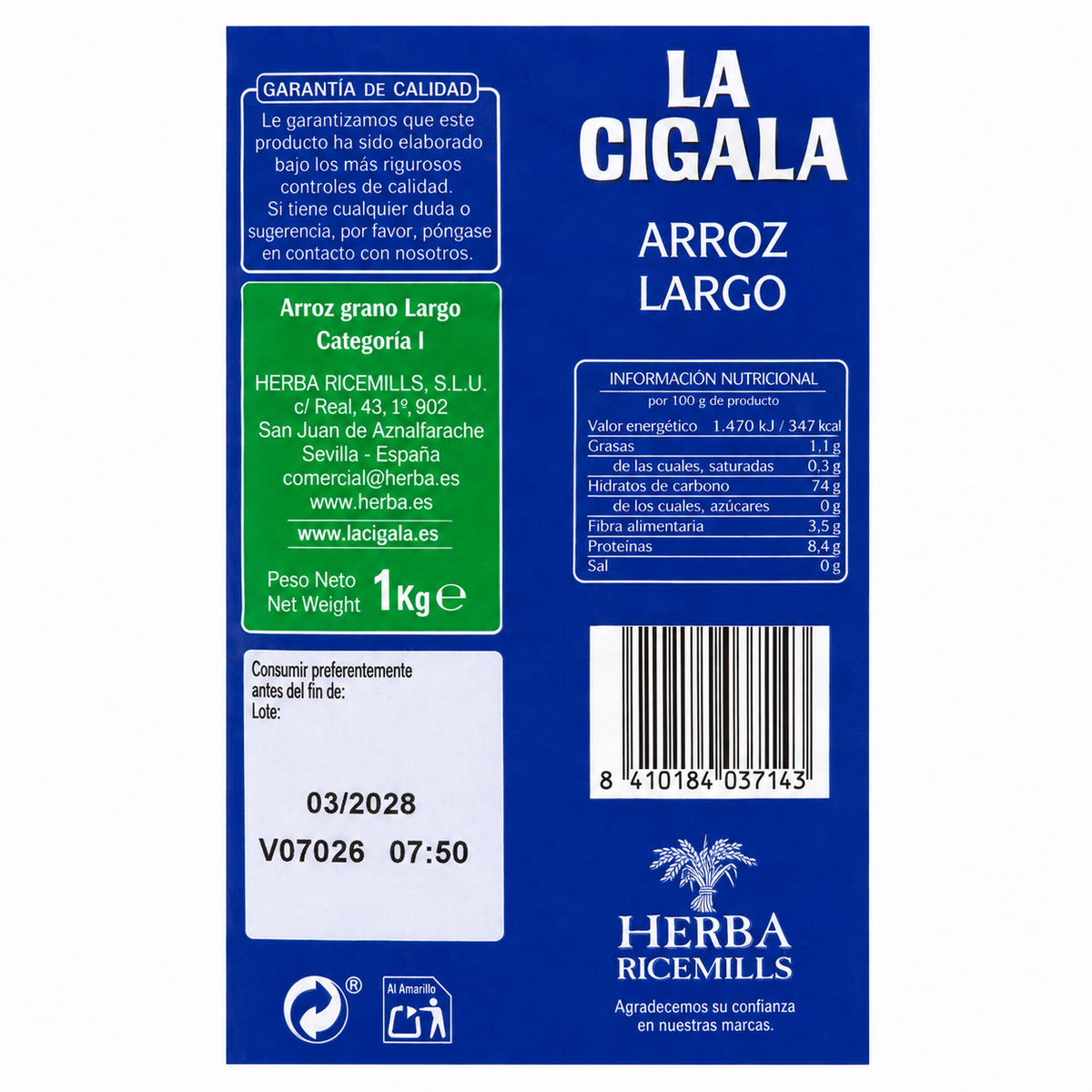 LA CIGALA ARROZ LARGO 1KG