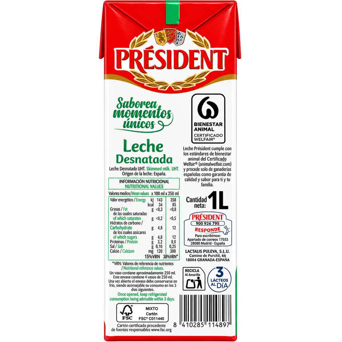 PRESIDENT LECHE DESNATADA BRIK 1L