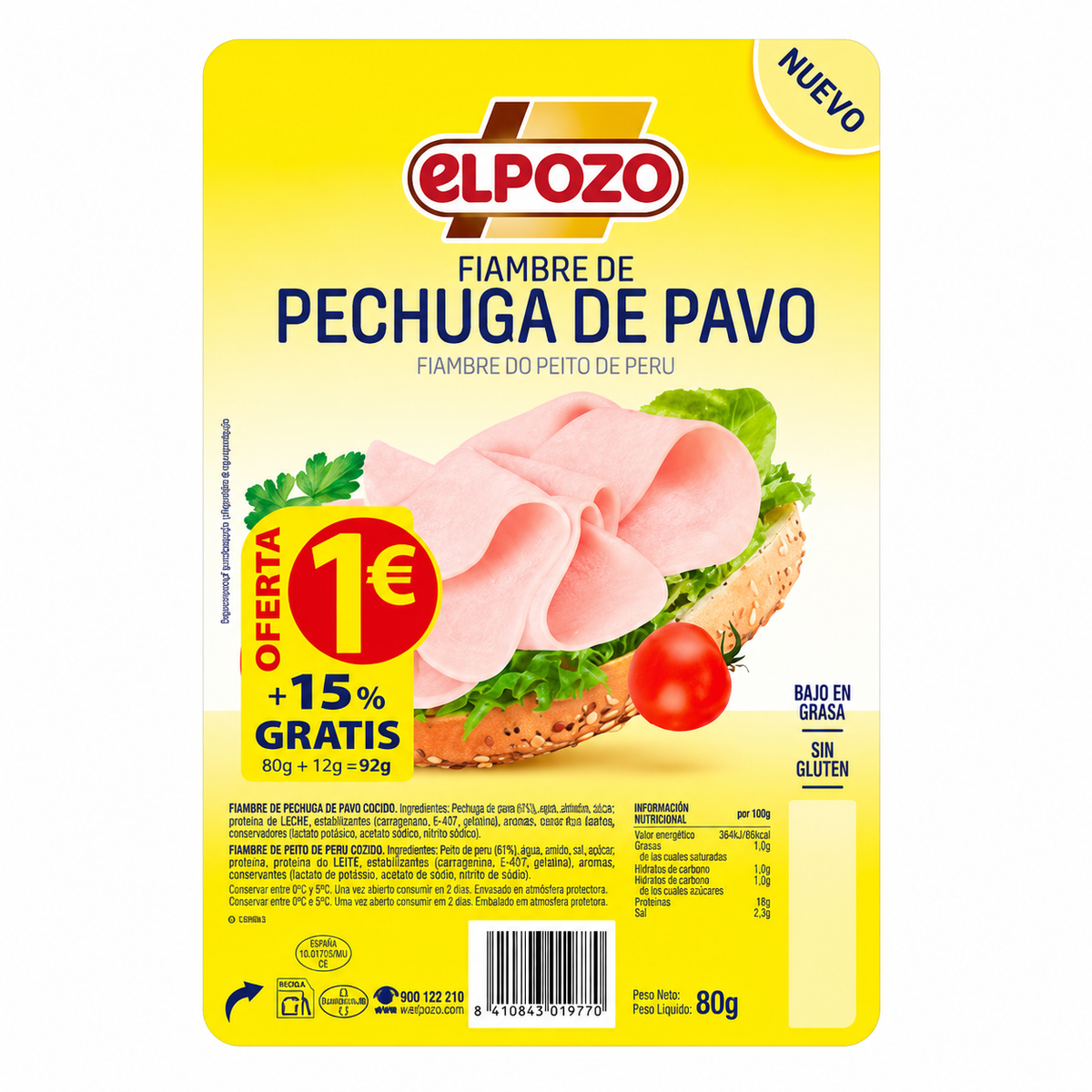 Elpozo Pechuga Pavo Lonchas 80 g +15%