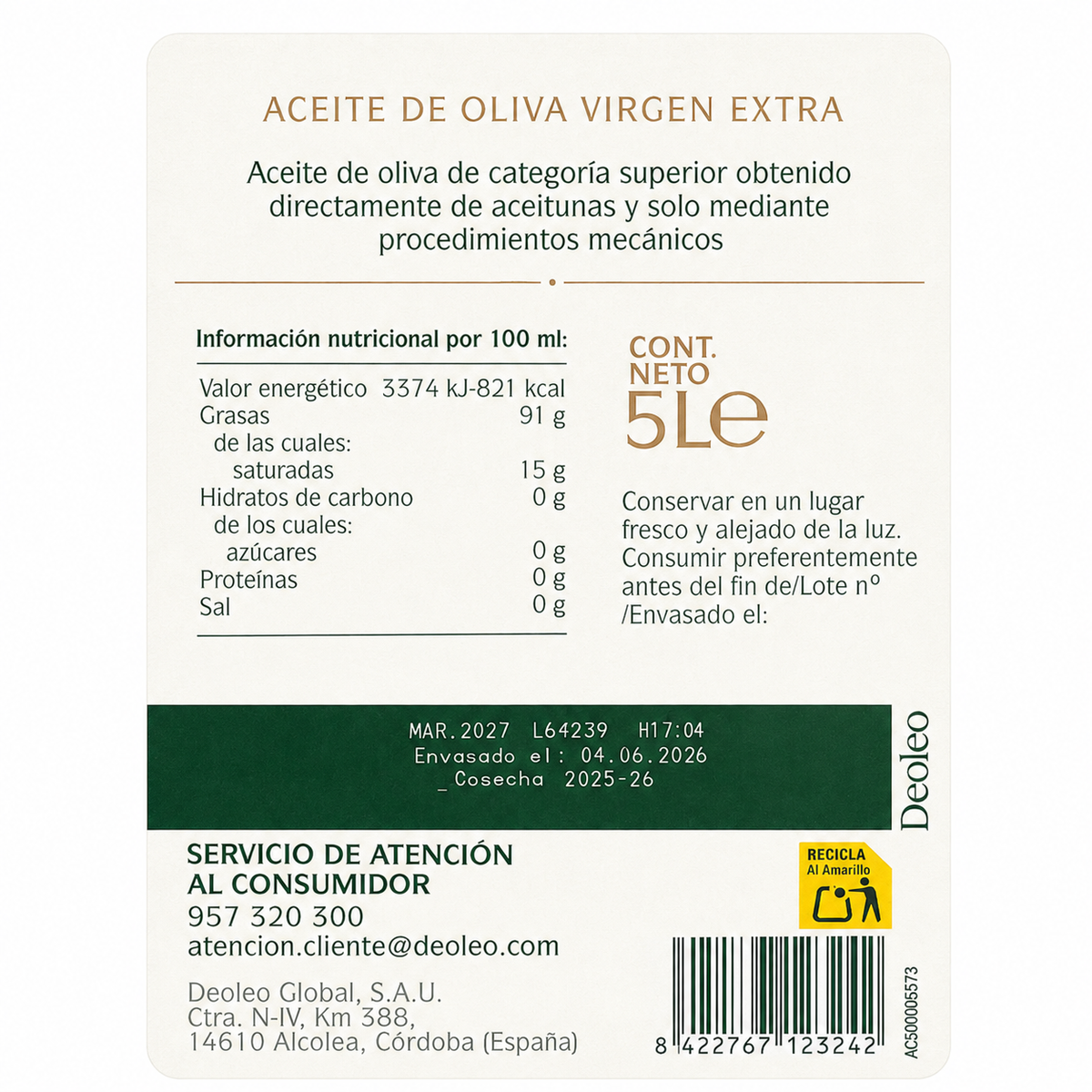 ACEITE DE OLIVA VIRGEN EXTRA HOJIBLANCA 5L