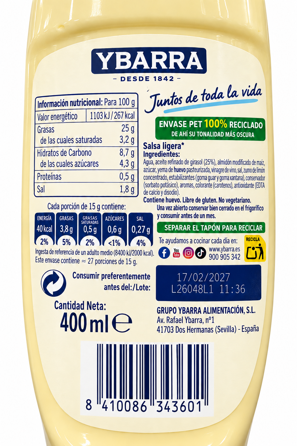Ybarra Salsa Ligera Pet 400 ml